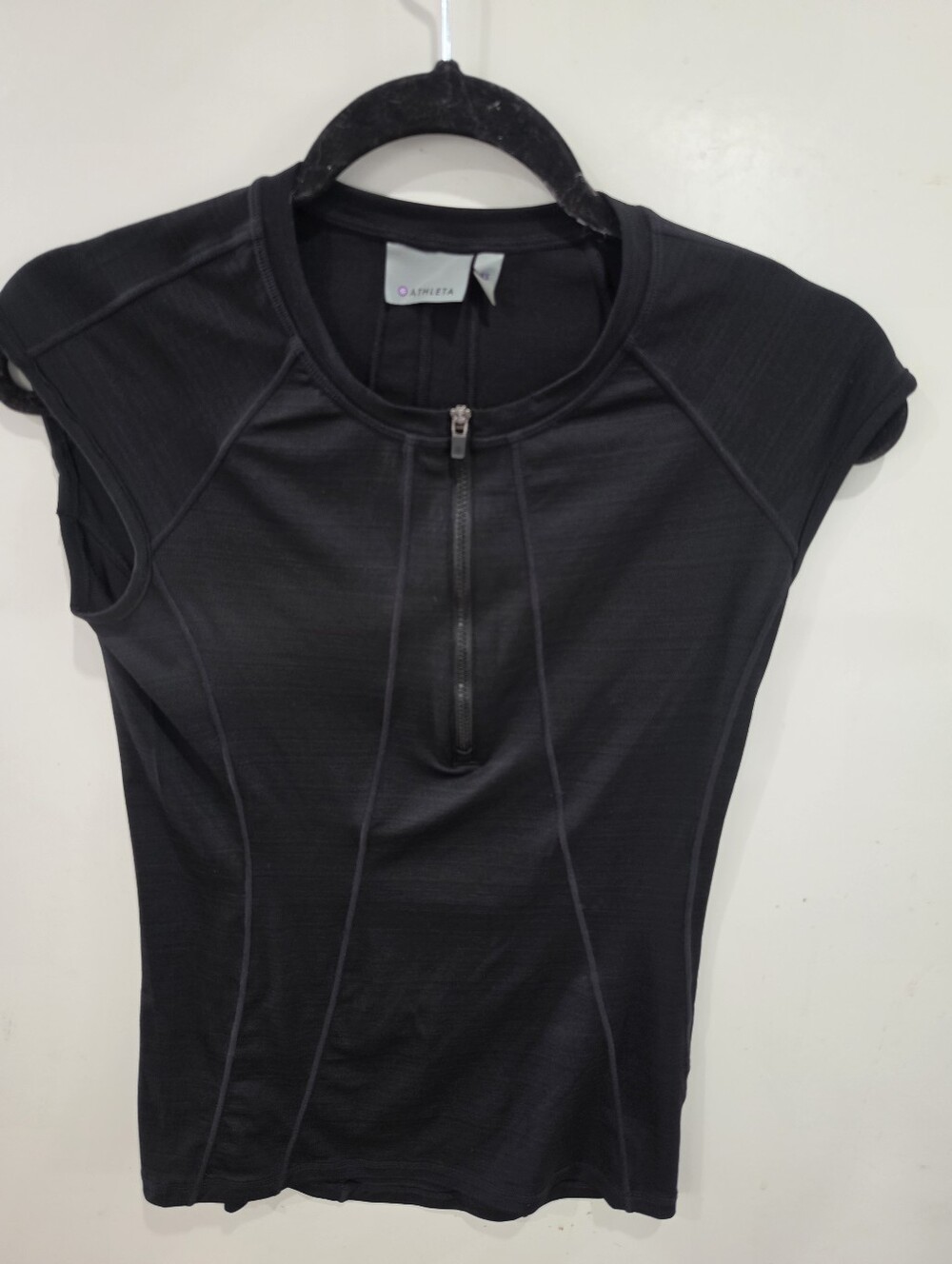 Nwot Athleta Black Short-Sleeve Zip Athletic Tee Size XS Athletic